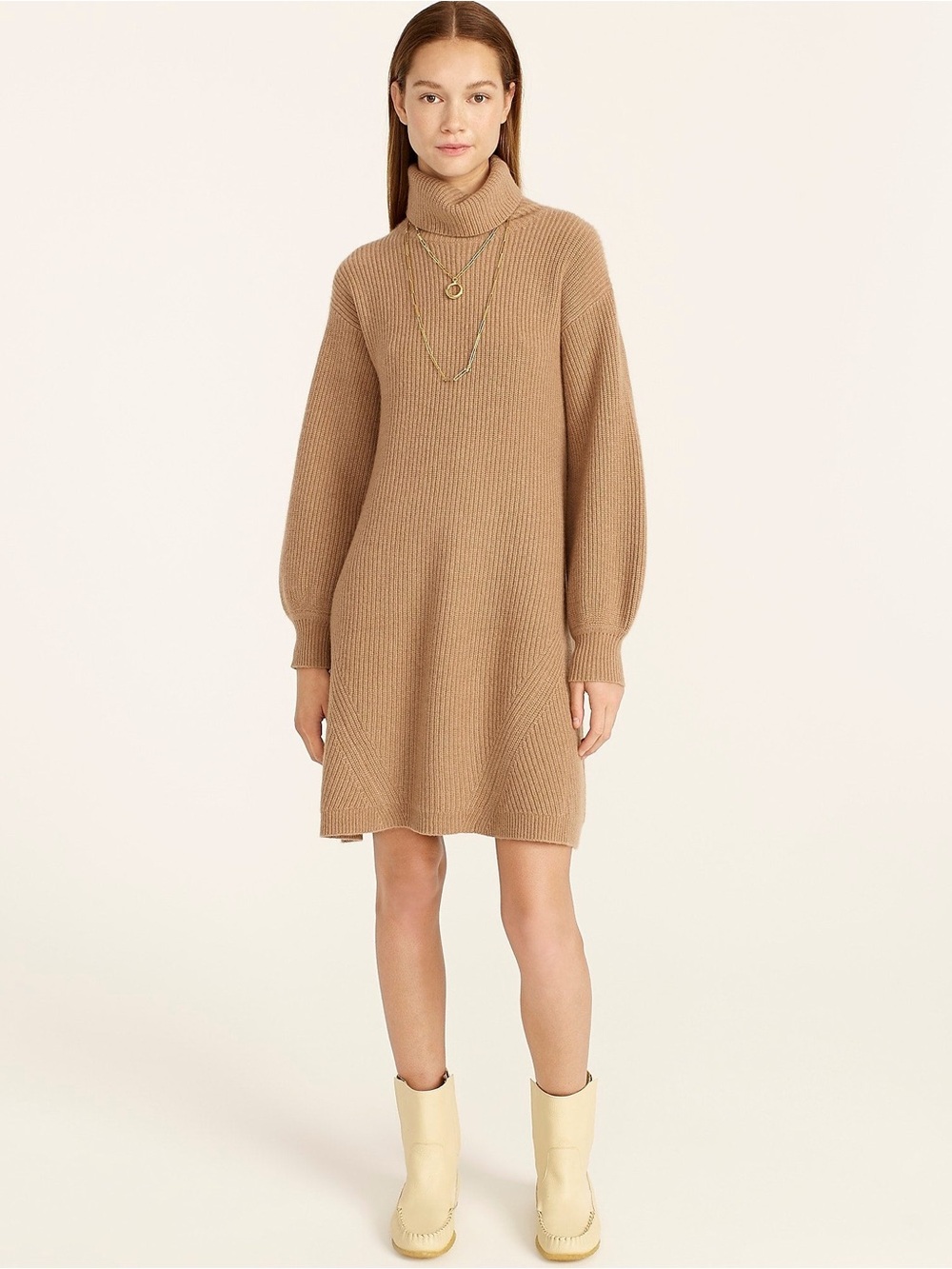 J. crew Camel Wool And Recycled-Cashmere Turtleneck Sweater-Dress